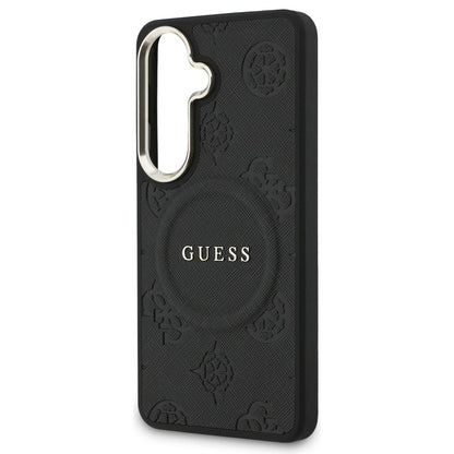 Étui MagSafe pour Samsung Galaxy S26 S942, Guess, Saffiano Peony Embossed Ring, Noir