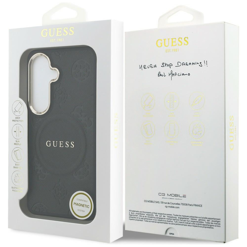 Étui MagSafe pour Samsung Galaxy S26 S942, Guess, Saffiano Peony Embossed Ring, Noir