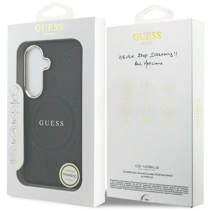 Étui MagSafe pour Samsung Galaxy S26 S942, Guess, Saffiano Peony Embossed Ring, Noir