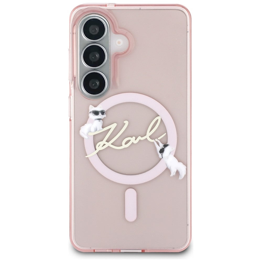 Coque MagSafe pour Samsung Galaxy S26 S942, Karl Lagerfeld, IML Choupette Karl Script Logo, Rose