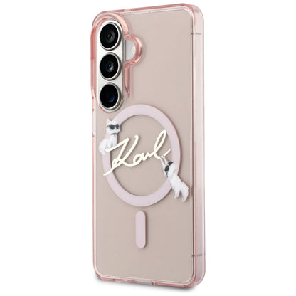 Coque MagSafe pour Samsung Galaxy S26 S942, Karl Lagerfeld, IML Choupette Karl Script Logo, Rose