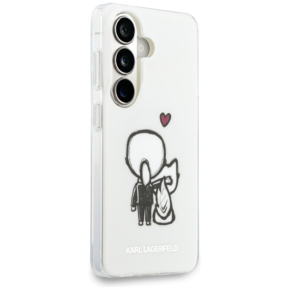 Coque MagSafe pour Samsung Galaxy S26 S942, Karl Lagerfeld, IML Karl & Choupette Back Logo, Blanc