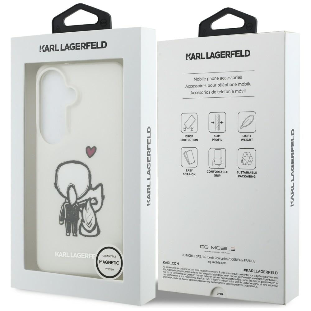 Coque MagSafe pour Samsung Galaxy S26 S942, Karl Lagerfeld, IML Karl & Choupette Back Logo, Blanc