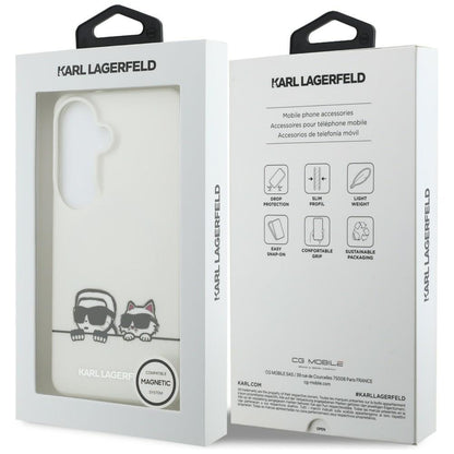 Étui MagSafe pour Samsung Galaxy S26 S942, Karl Lagerfeld, IML Karl & Choupette Peekaboo Logo, Blanc