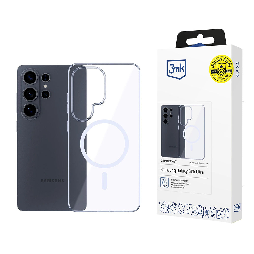 Étui MagSafe pour Samsung Galaxy S26 Ultra S948, 3MK, Clear MagCase, Transparent