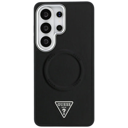 Coque MagSafe pour Samsung Galaxy S26 Ultra S948, Guess, Logo Triangle Anneau en Relief, Noire