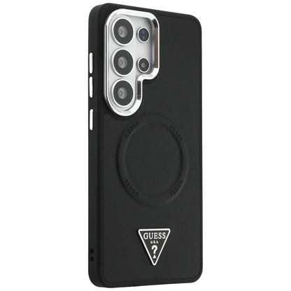 Coque MagSafe pour Samsung Galaxy S26 Ultra S948, Guess, Logo Triangle Anneau en Relief, Noire