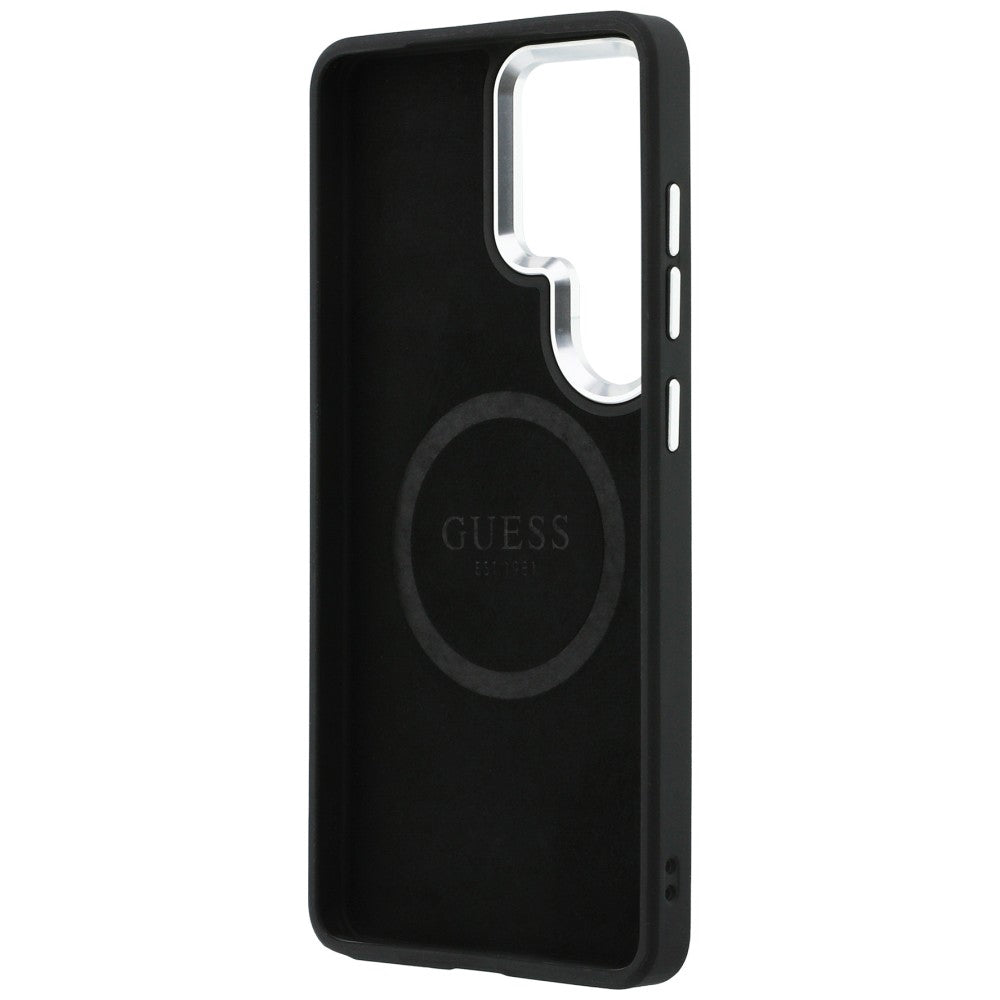 Coque MagSafe pour Samsung Galaxy S26 Ultra S948, Guess, Logo Triangle Anneau en Relief, Noire