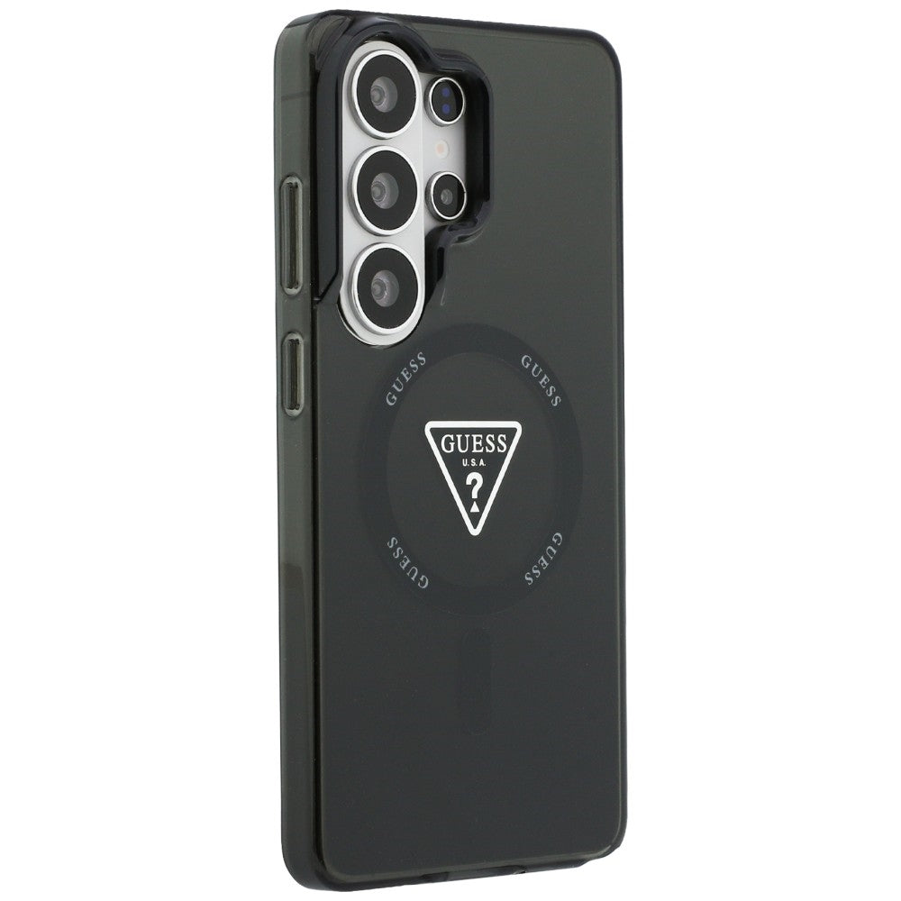 Étui MagSafe pour Samsung Galaxy S26 Ultra S948, Guess, logo triangle dégradé IML, Noir