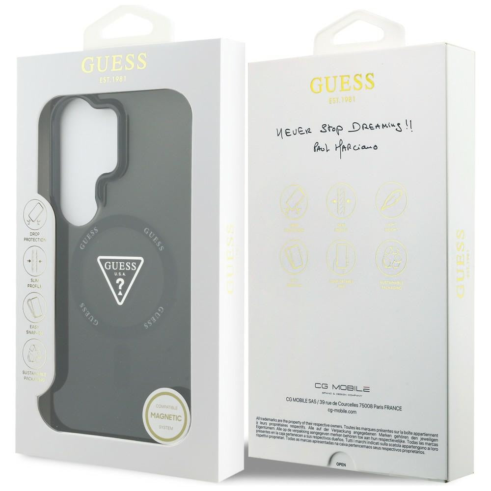 Étui MagSafe pour Samsung Galaxy S26 Ultra S948, Guess, logo triangle dégradé IML, Noir