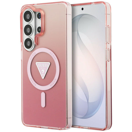 Étui MagSafe pour Samsung Galaxy S26 Ultra S948, Guess, logo triangle dégradé IML, Rose