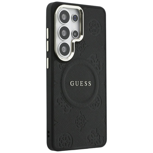 Étui MagSafe pour Samsung Galaxy S26 Ultra S948, GUESS, Saffiano Peony Embossed Ring, Noir