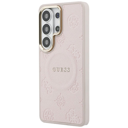 MagSafe-hoes voor Samsung Galaxy S26 Ultra S948, Guess, Saffiano Peony Gegraveerde Ring, Roze