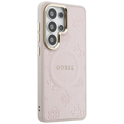 MagSafe-hoes voor Samsung Galaxy S26 Ultra S948, Guess, Saffiano Peony Gegraveerde Ring, Roze