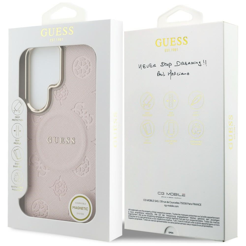 MagSafe-hoes voor Samsung Galaxy S26 Ultra S948, Guess, Saffiano Peony Gegraveerde Ring, Roze