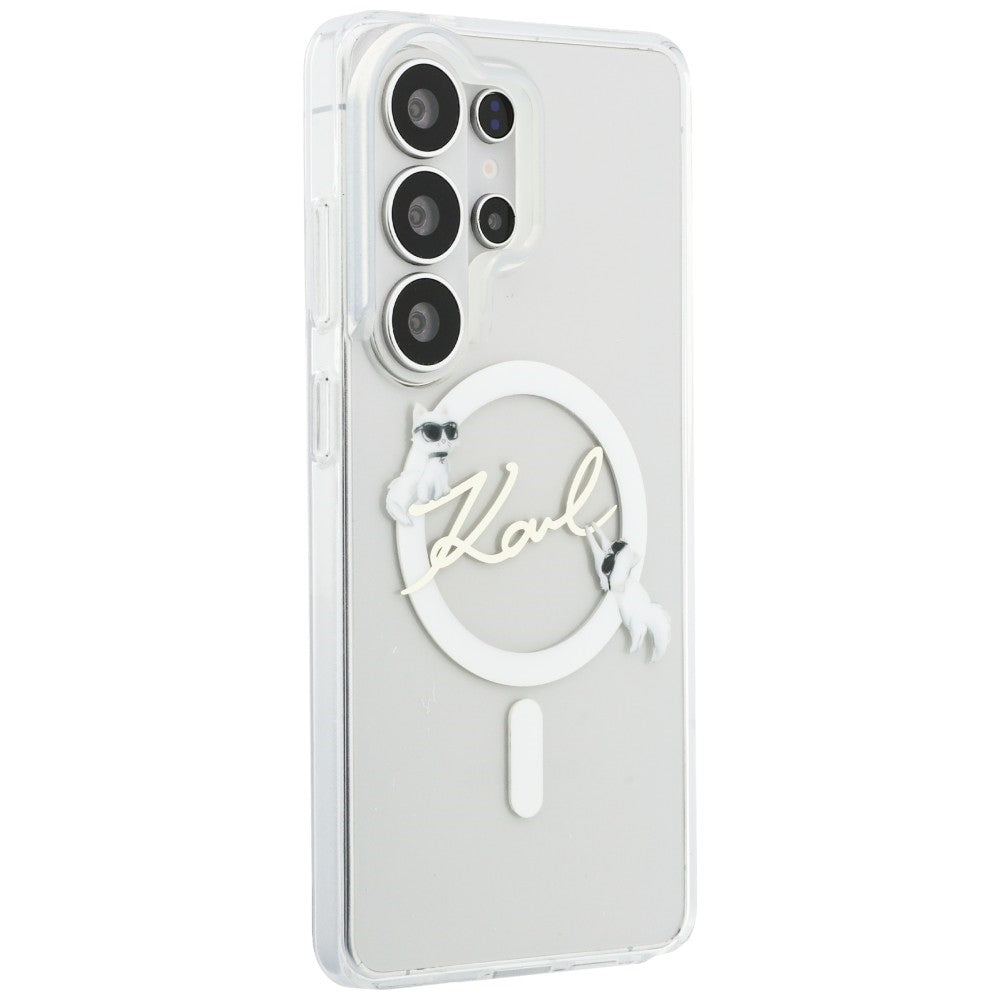 MagSafe hoesje voor Samsung Galaxy S26 Ultra S948, Karl Lagerfeld, IML Choupette Karl Script Logo, Wit.