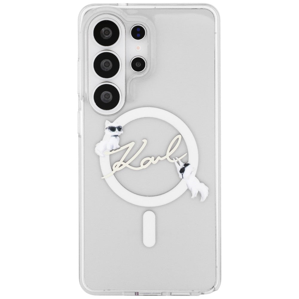 MagSafe hoesje voor Samsung Galaxy S26 Ultra S948, Karl Lagerfeld, IML Choupette Karl Script Logo, Wit.