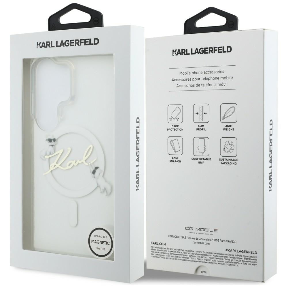 MagSafe hoesje voor Samsung Galaxy S26 Ultra S948, Karl Lagerfeld, IML Choupette Karl Script Logo, Wit.