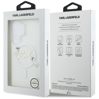 MagSafe hoesje voor Samsung Galaxy S26 Ultra S948, Karl Lagerfeld, IML Choupette Karl Script Logo, Wit.