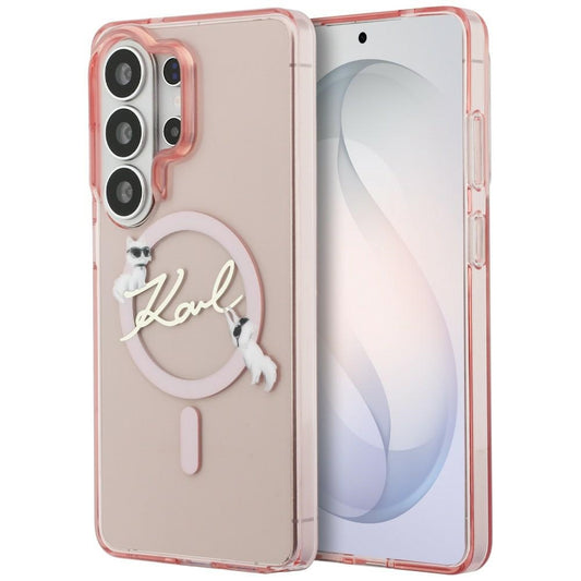 Étui MagSafe pour Samsung Galaxy S26 Ultra S948, Karl Lagerfeld, IML Choupette Karl Script Logo, Rose.