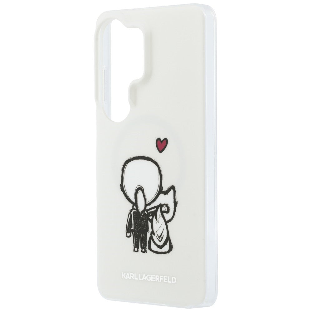 Coque MagSafe pour Samsung Galaxy S26 Ultra S948, Karl Lagerfeld, IML Karl & Choupette Back Logo, Blanche
