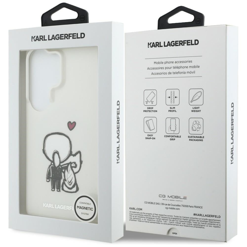 Coque MagSafe pour Samsung Galaxy S26 Ultra S948, Karl Lagerfeld, IML Karl & Choupette Back Logo, Blanche