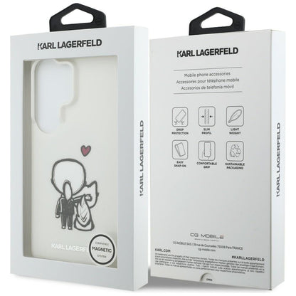 Coque MagSafe pour Samsung Galaxy S26 Ultra S948, Karl Lagerfeld, IML Karl & Choupette Back Logo, Blanche