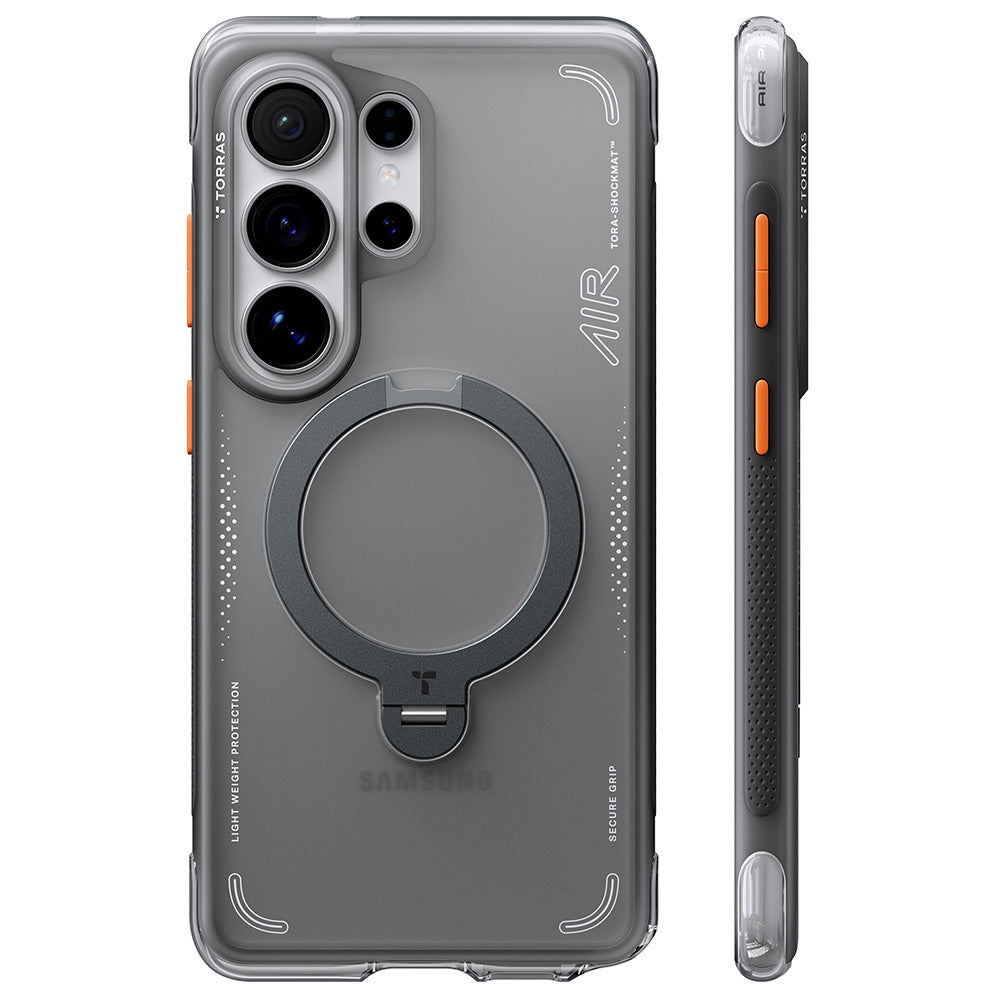 Coque MagSafe pour Samsung Galaxy S26 Ultra S948, Torras, Ostand Spin Air, Gris