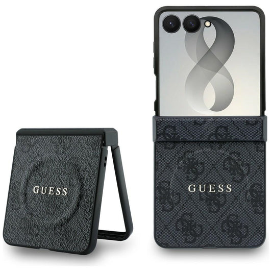 Coque MagSafe pour Samsung Galaxy Z Flip8 F776, Guess, 4G Leather Classic, Noire