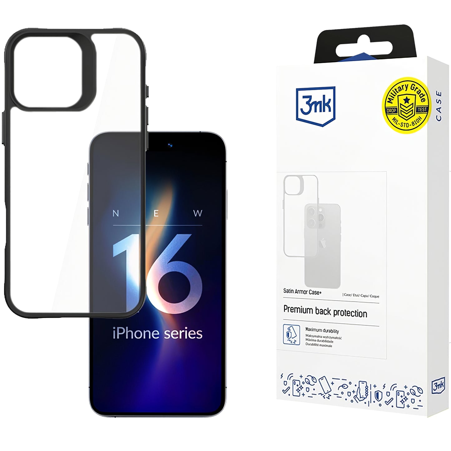 Beschermhoes voor Apple iPhone 16 Pro, 3MK, Satin Armour Case+, Transparant 