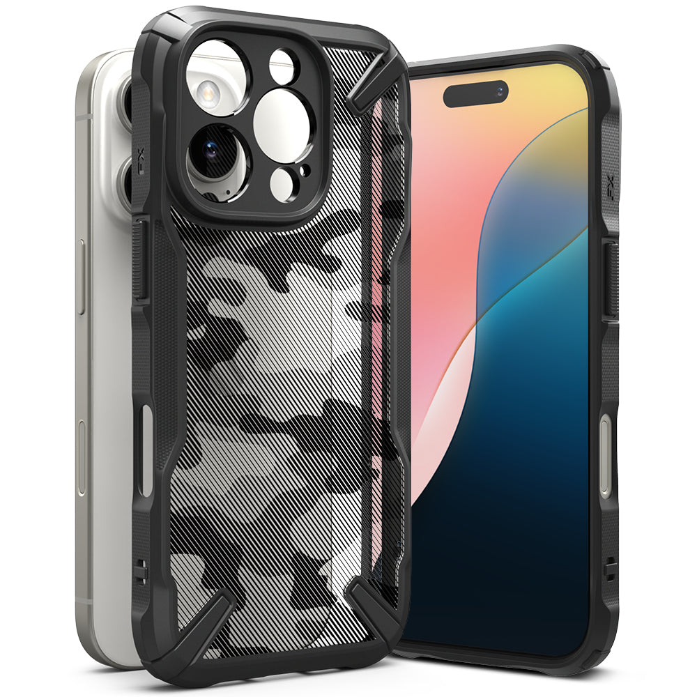 Hoesje voor Apple iPhone 16 Pro, Ringke, Fusion X Camo, Zwart 