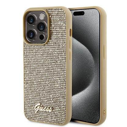 Hoesje voor Apple iPhone 15 Pro, Guess, PU Square Mirror Script Logo, Goud GUHCP15LPMSDGSD