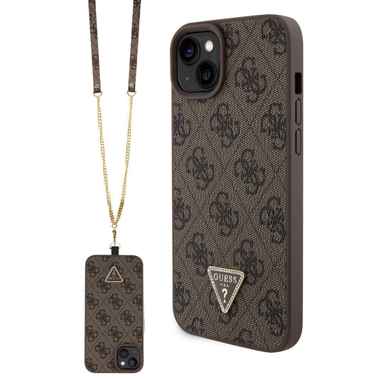 Hoes voor Apple iPhone 15 Plus, Guess, Crossbody 4G Metal Logo, Bruin, Opnieuw verzegeld