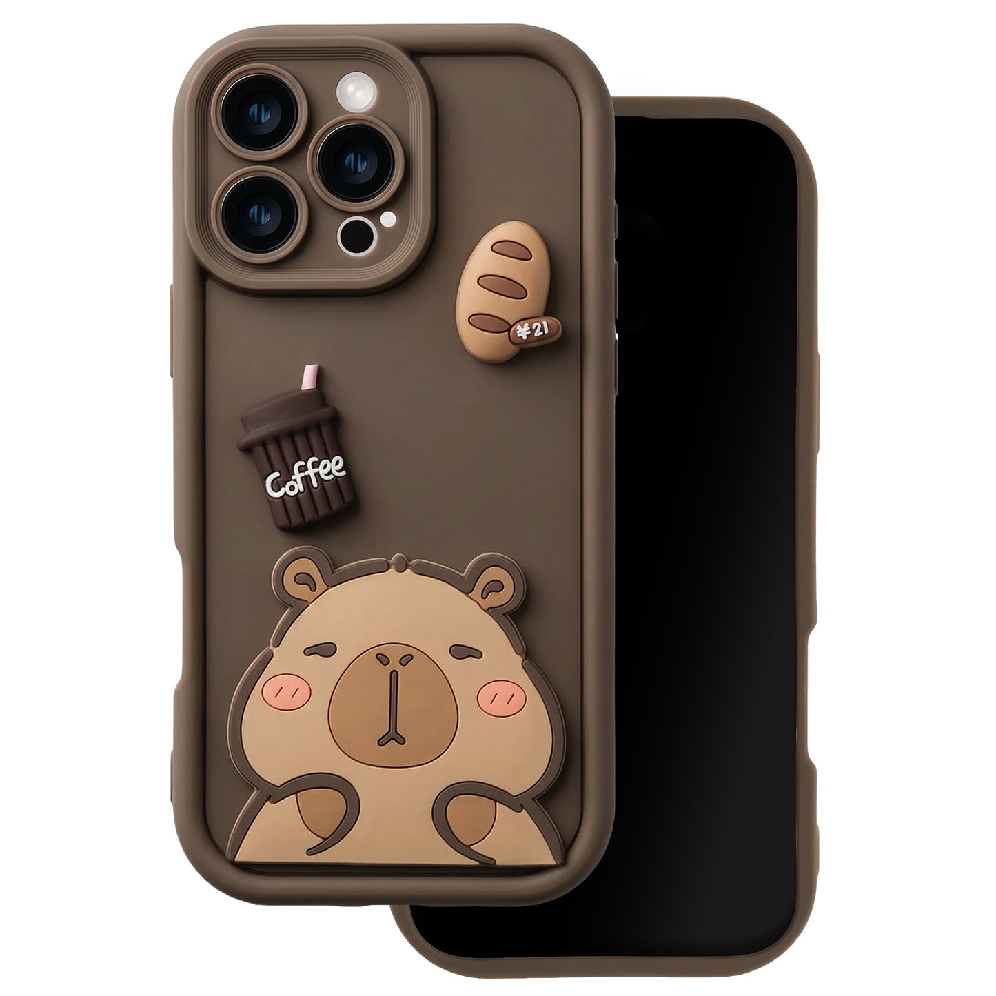 Coque pour Apple iPhone 14, OEM, Ultra Trendy 3D Capybara, Marron