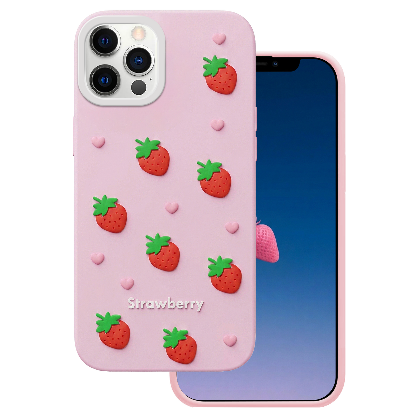 Hülle für Apple iPhone 12 / 12 Pro, OEM, Erdbeere, Rosa