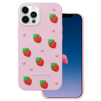 Hoesje voor Apple iPhone 15 / 14 / 13, OEM, Aardbei, Roze