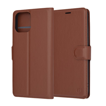 Hülle für Apple iPhone 13 Pro Max, Techsuit, Leder-Folio, Braun