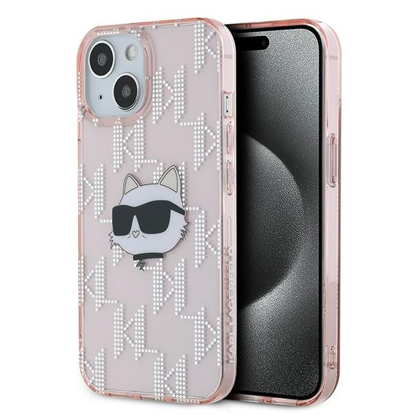 Hülle für Apple iPhone 14, Karl Lagerfeld, IML Luxury Monogram Choupette's Head, Rosa