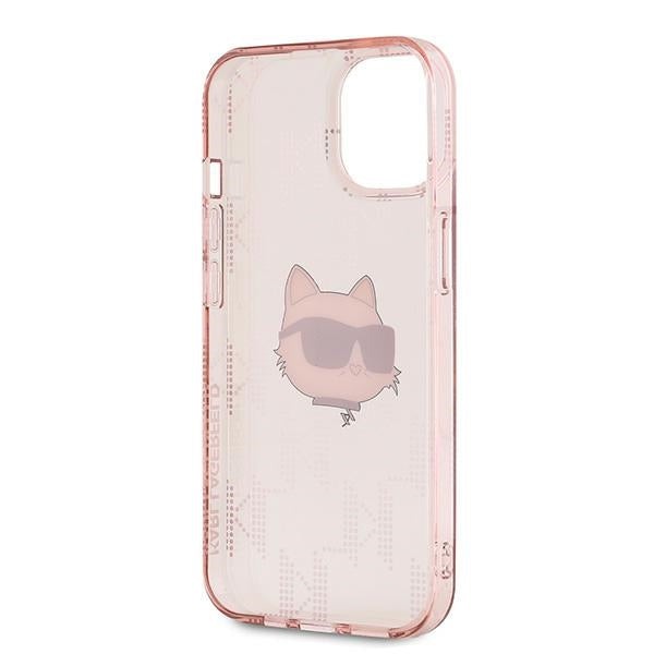 Hülle für Apple iPhone 14, Karl Lagerfeld, IML Luxury Monogram Choupette's Head, Rosa