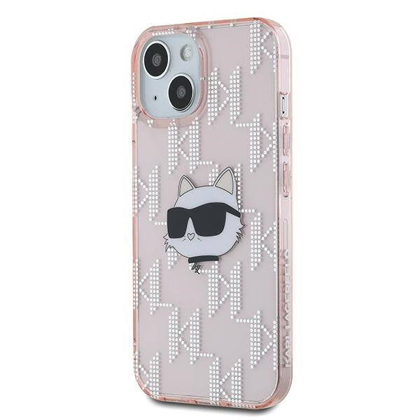Hülle für Apple iPhone 14, Karl Lagerfeld, IML Luxury Monogram Choupette's Head, Rosa