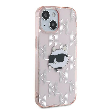 Hülle für Apple iPhone 14, Karl Lagerfeld, IML Luxury Monogram Choupette's Head, Rosa