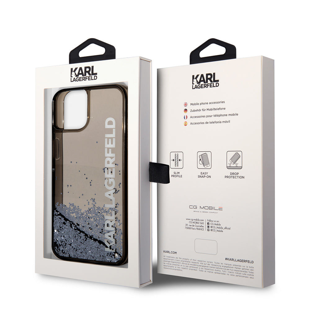 Housse pour Apple iPhone 14, Karl Lagerfeld, Liquid Glitter KL Logo, Noire