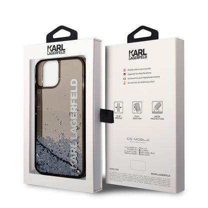 Housse pour Apple iPhone 14, Karl Lagerfeld, Liquid Glitter KL Logo, Noire