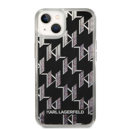 Étui pour Apple iPhone 14, Karl Lagerfeld, Monogramme à Paillettes Liquides, Noir