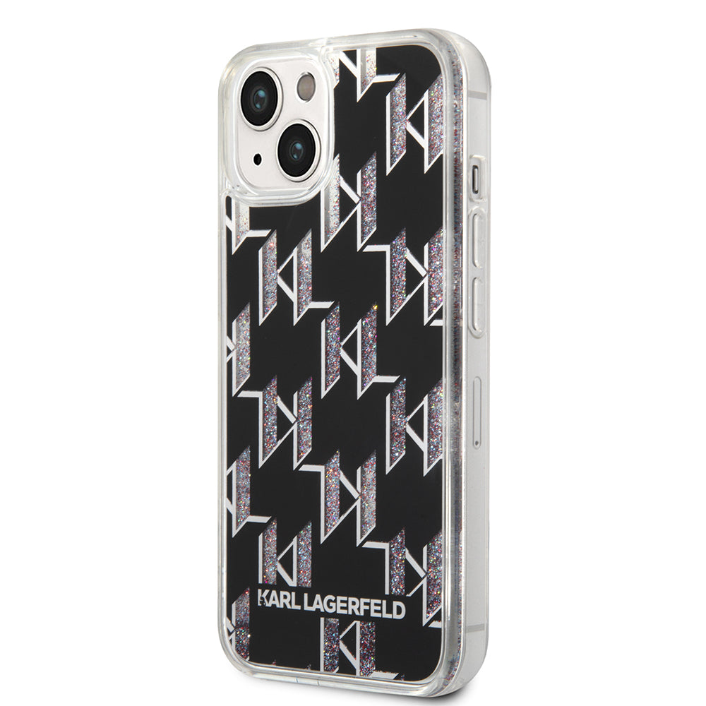 Étui pour Apple iPhone 14, Karl Lagerfeld, Monogramme à Paillettes Liquides, Noir