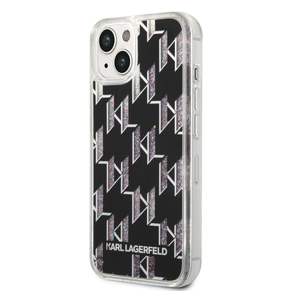 Étui pour Apple iPhone 14, Karl Lagerfeld, Monogramme à Paillettes Liquides, Noir