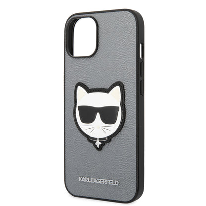 Hülle für Apple iPhone 14, Karl Lagerfeld, Saffiano Choupette's Head, Silbern