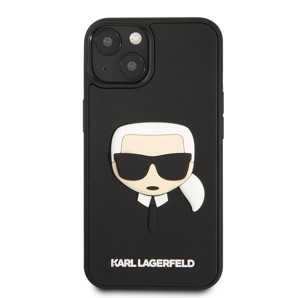 Étui pour Apple iPhone 14 Plus, Karl Lagerfeld, Tête de Karl en Caoutchouc 3D, Noir