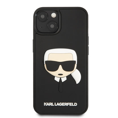 Étui pour Apple iPhone 14 Plus, Karl Lagerfeld, Tête de Karl en Caoutchouc 3D, Noir