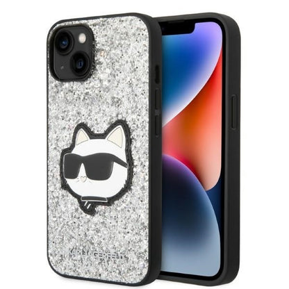 Hülle für Apple iPhone 14 Plus, Karl Lagerfeld, Glitter Choupette Patch, Silbern